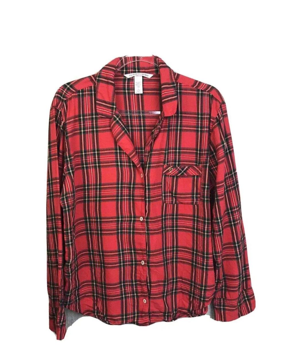 Victoria's Secret Red Plaid Pajama Top Women Medium Button Front Sleepwear